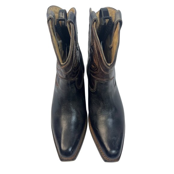 Bed|Stu Women's Crane Western Leather Ankle Boot, Black Teak Rustic Rust - Picture 2 of 12